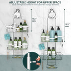 Shower Caddy Hanging Adjustable Shower Caddy, Rustproof Shower Organizer Extended Length Showers Caddy Over Shower Head with Hooks Soap Holder, Large Capacity Anti-Swing Bathroom Organizer, Silver