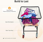 Steel Wire Laundry Cart, 20 X 15.7 X 26In Laundry Basket Sorters with 4 Universal Wheels and Detachable Basket, Commercial Free Standing Heavy Duty Rolling Basket Cart for Bathroom Hotel