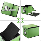 Huolewa Portable Leather File Organizer Storage Boxes, Collapsible File Folder Organizer Boxes with Lids, Document Organizer, Decorative Filing Box Cabinet for Letter/Legal File Folder Storage