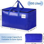 Moving Bags, Storage Bags with Sturdy Handles and Heavy Duty Zippers, Storage Totes for Space Saving, Moving & Storage, Collapsible Moving Supplies(100L, 8-Pack, Blue)