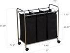 Household Essentials Rolling Triple Laundry Sorter, Silver