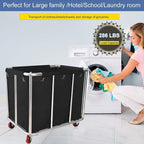 Laundry Cart Commercial Black,11.35 Bushel Large Industrial Rolling Laundry Hamper with 4 Inch Wheels,Household Heavy Duty Laundry Baskets with Stainless Steel Frame, 260 LBS Weight Capacity