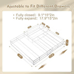 2 Pcs Acrylic Drawer Organizer 9'' up to 18'' x 15'' x 2'' Expandable Drawer Organizer Pens Notebook Ruler Makeup Tray with 7 Adjustable Compartments for Desk Office Kitchen Bathroom(Clear)