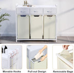 Laundry Hamper, Laundry Sorter 3 Section, Rolling Laundry Basket with Wheels, 3 Drawers, 3 × 14.5 Gal (55 L), Pull-Out and Removable Oxford Fabric Bags, White and Beige