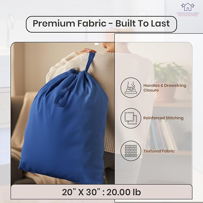 LFH Home Large Premium Cotton Canvas Laundry Bag with Drawstring and Handles Heavy Duty, Multi-Use, and Washable for Home, Travel, College or Storage 20x30 (Pack of 2)-Sky Blue