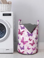 Ambesonne Butterfly Laundry Bag Pack of 2, Various Flying Butterflies Colors Hippie Style Print Design, Hamper Basket with Handles Drawstring Closure, 13" x 19", Purple Pink