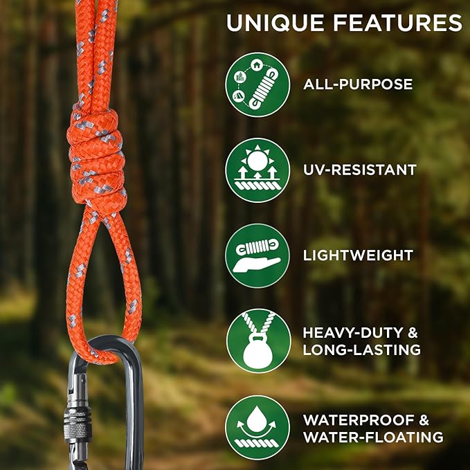 TECEUM Rope – 90 Feet x 3/8 Inch (10mm) – Orange Gray – Strong All-Purpose Utility Rope – Camping, Crafting, Flag Pole, Indoor & Outdoor – Polypropylene Nylon Poly Lightweight Diamond Braided Cord