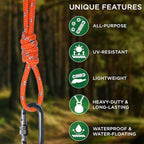 TECEUM Rope – 90 Feet x 3/8 Inch (10mm) – Orange Gray – Strong All-Purpose Utility Rope – Camping, Crafting, Flag Pole, Indoor & Outdoor – Polypropylene Nylon Poly Lightweight Diamond Braided Cord