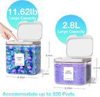 2 Pack Laundry Pods Container for Laundry Room Organization, Laundry Pod Up Holder with 30 Labels and Scoops, Laundry Detergent Powder Container, Dryer Sheet Holder