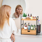 LEMIKKLE Bathroom Counter Organizer with Basket, Bathroom Organizers and Storage,Skincare Organizers for Vanity,Storage Organizers for Bathroom, Kitchen, Dresser (Light Brown with Drawer)