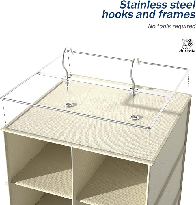 coastal rose Hanging Shoe Organizer for Closet, 20 Sections Hanging Closet Organizers and Storage Shelves, Space Saving Shoe Storage Rack Holder, Beige, 12''W×12''Dx 50''H