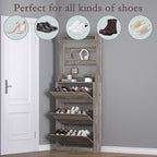 Shoe Cabinet with 3 Flip Drawers & Coat Rack, Narrow Hidden Shoe Storage Cabinet, 2-in-1 Hall Tree Slim Freestanding Shoe Rack Organizer for Entryway, Hallway, and Living Room