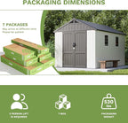 Patiowell 8x12 FT Outdoor Storage Shed, Plastic Shed Resin Garden Shed with Floor & Window & Lockable Door for Patio Furniture, Backyard Tools, Bicycles & Lawnmower, Beige
