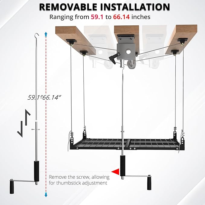 Overhead Garage Storage Rack,4x4FT Ceiling Storage Racks with Secure Lock,Garage Storage Lift System for Easy Up Down,Industrial Elevator Lift Holds 400 Lbs