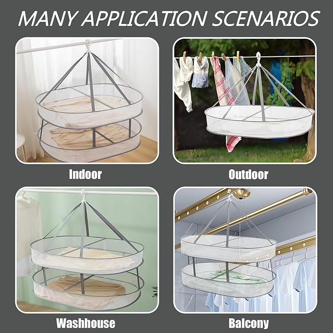 1 Tier Clothes Drying Rack Foldable, 31.5" Mesh Clothes Hanging Dryer, Space Saving Sweater Drying Rack, Laundry Rack,with Internal Fixation, for Clothes, Towels, Underwear, Indoor, Outdoor (2 Pcs)