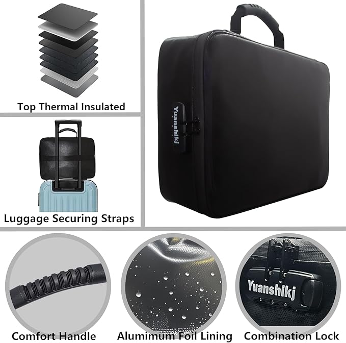 Yuanshikj Heat Insulated Fireproof Waterproof Safe File Organizer,Document Organizer Box with Lock Labels,Multi-Layer Portable Home Travel Safe Storage Box for Important Documents (Black)
