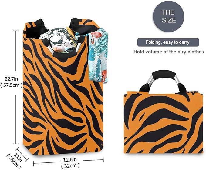 Tiger Print Laundry Basket for College Dorm,50L Collapsible Portable Laundry Hamper Storage Basket for Toys Clothes Organizer