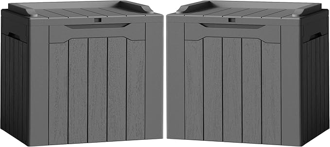 Flamaker 2 Pack Deck Box 31 Gallon Waterproof Resin Storage Box with Lid Indoor Outdoor Delivery Box Storage Bin for Patio Cushions (Grey)