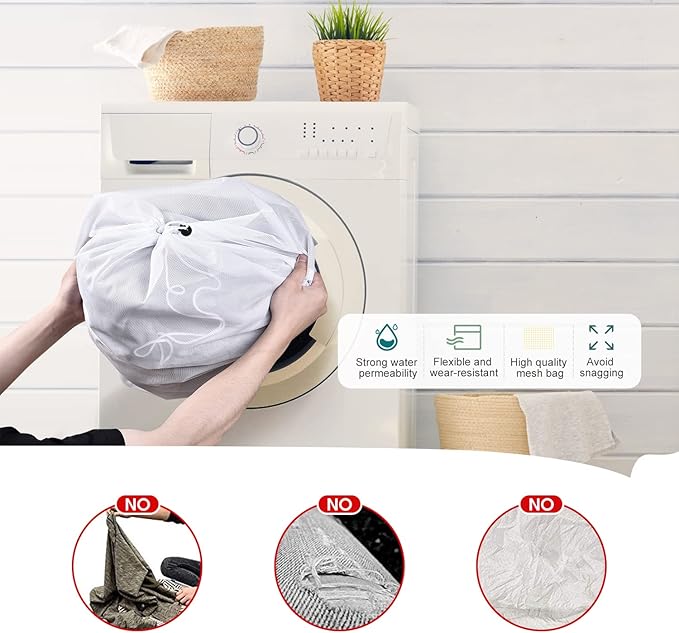OTraki 2 Pack Mesh Laundry Bag 20x24 Inch Heavy Duty Laundry Fine Mesh Bags Dirty Clothes Drawstring Laundry Wash Bag Delicates Net Storage Travel Bag Don't Drying, Melting 140-176℉ White