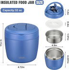 Thermo Food Jar for Hot Food Adults 32OZ Soup Thermo Lunch Containers Wide Mouth Vacuum Insulated Stainless Steel Leakproof Bento Box with Spoon (Blue)