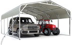 Quictent 20x20 ft Metal Roof 2 Car Carport Kits Hard Top Garage Heavy Duty Steel Car Canopy, White