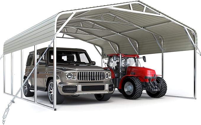 Quictent 20x20 ft Metal Roof 2 Car Carport Kits Hard Top Garage Heavy Duty Steel Car Canopy, White