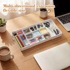 1 Pcs Large Expandable Acrylic Drawer Organizers, Grid Adjustable Drawer, Dividers Organizer for Desk, Makeup, Jewelry, Office, Kitchen Supplies (White,11 Compartments)