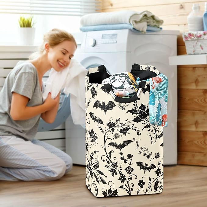 Goth Bats Laundry Basket for College Dorm,50L Collapsible Portable Laundry Hamper Storage Basket for Toys Clothes Organizer