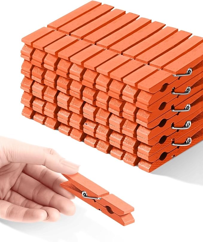 Colored Clothespins, Colorful Clothes Pins Wooden Clips Rainbow Colors 50 Pack Decorative Crafts Pegs Photos Pictures Decoration Clip Clothing Hanging Closepins, 2.83 Inch (Orange)