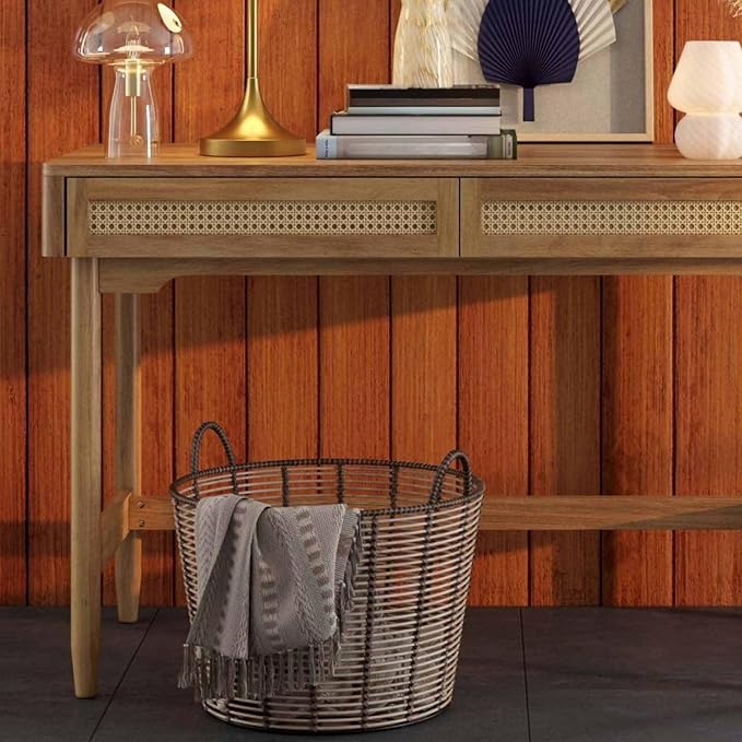 Laundry Baskets Extra Large Round Poly Rattan Multipurpose Blanket Basket Storage Basket for College, Dorm, Family