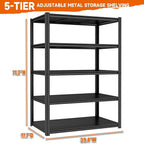 Garage Shelving Unit 3000 LBs Storage Shelves Heavy Duty, 5 Tier Adjustable Metal Shelf Organiazation Industrial Storage Racks Utility Shelf for Tools Garage Basement Warehouse 39.4"W*17.7"D*71.2"H