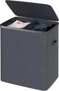 Dual Section 90 liter/23.8 gallon Laundry Hamper Separation Basket with lid, 2 Removable Washing Bags with Handles,Large Laundry Sorter for Easy Clothes Separation - Dark Gray