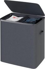 Dual Section 90 liter/23.8 gallon Laundry Hamper Separation Basket with lid, 2 Removable Washing Bags with Handles,Large Laundry Sorter for Easy Clothes Separation - Dark Gray