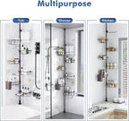 Corner Shower Caddy Tension Pole,Adjustable 30-120 Inch Bathroom Organizer Storage,Rustproof 6-Tier Shower Corner Shelves,Towel Rack, Toothbrush Holder, Soap Dish Organizers
