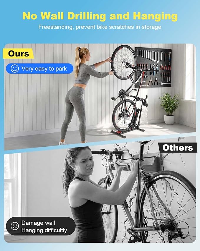 WSDCAM Bike Stand, 2-in-1 Vertical & Horizontal Storage Rack Adjustable, Foldable Bicycle Floor Stand for Garage Indoor Outdoor Small Spaces, Bike Rack Fits 16-29" Road/Mountain Bikes, Repair Stand