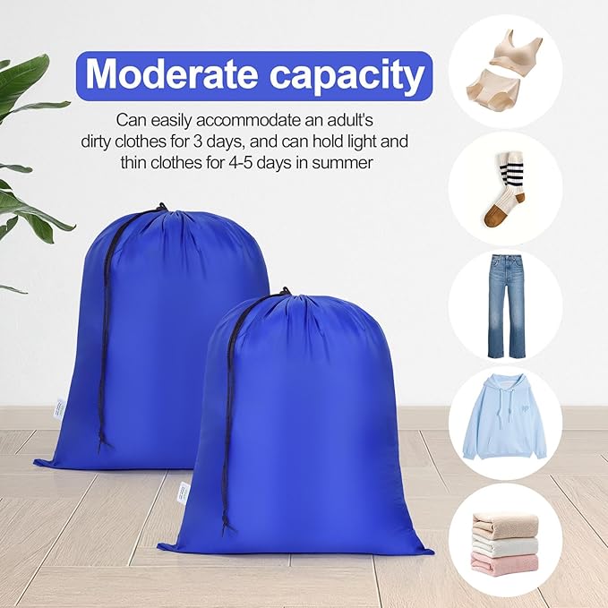 OTraki Medium Laundry Bag 20x24 Inch Drawstring Travel Laundry Bags Durable Dirty Clothes Organizer Machine Washable Delicates Lingerie Wash Bags Drying do not exceed 176℉ Blue