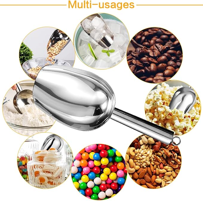 Metal Ice Scoop，Kitchen Ice Scooper for Ice Maker,Stainless Steel Small Ice Scooper for Freezer，Kitchen Gadgets Cookie Flour Pet Dog Food Scoop (silver, 6OZ)