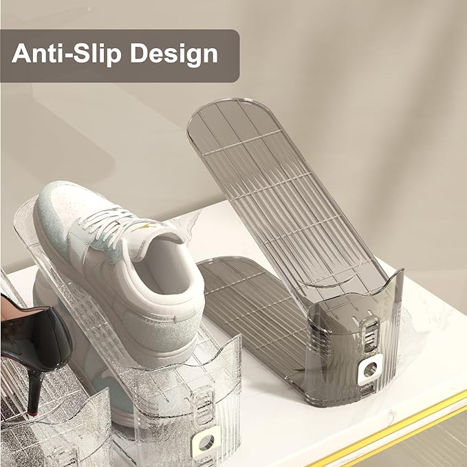 CiBiZi Clear Shoe Slots Organizers 10Pack Shoe Stacker Organizer for Closet Shoe Stackers for a Pair of Shoes Shoe Display Shelf Shoe Rack Holders Space Saver Organizador de Zapatos (Grey)