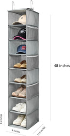 Hanging Shoe Organizer for Closet with Side Mesh Pockets，Hat Racks for Baseball Caps，Shoe and Hat Holder & Storage，8-Shelf，Gray，2 Pack