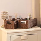 Vagusicc Wicker Storage Basket, Set of 2 Hand-Woven Paper Rope Wicker Basket, Small Storage Baskets for Organizing Toilet Paper Basket, Foldable Large Cube Storage Organizer Bins for Shelves (Brown)