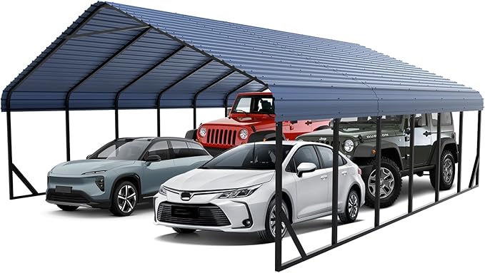 20x30 FT Heavy Duty Metal Carport - Galvanized Steel Car Shelter Garage Kits for 3 Car, RVs, Boats & Outdoor Storage