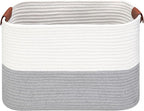 Small Cotton Rope Storage Basket with Leather Handles, 15 "L x 11.5" W x 7.5 "H, Home Decor Basket, Durable & Stylish Organizer for Home.(Small Gray)
