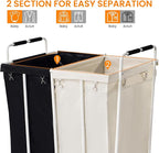 280L 2 Section Laundry Sorter Cart, Rolling Heavy Duty Laundry Sorter, Large Laundry Hamper with Removable Bags for Laundry Room, Bathroom, Hotel, Black & Beige
