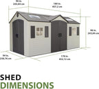 Lifetime 15×8 Ft Dual‑Entry Outdoor Storage Shed, Steel‑Reinforced, UV‑Protected, Weather‑Resistant Backyard Garden Shed with Skylights, Windows & Shelving, Desert Sand