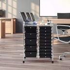 RELAX4LIFE 15 Drawer Rolling Storage Cart, Mobile Drawer Carts for Craft Art Supply Paper Salon, Utility Cart on Wheels for Classroom Teacher School Office, Rolling Cart with Drawers (Black)