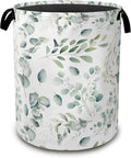 Green Eucalyptus Collapsible Laundry Baskets,Leaves Branches Laundry Hamper,Storage Basket with Handles for Bathroom Bedroom College Dormitory Living Room Nursery Organizer 16"x20"