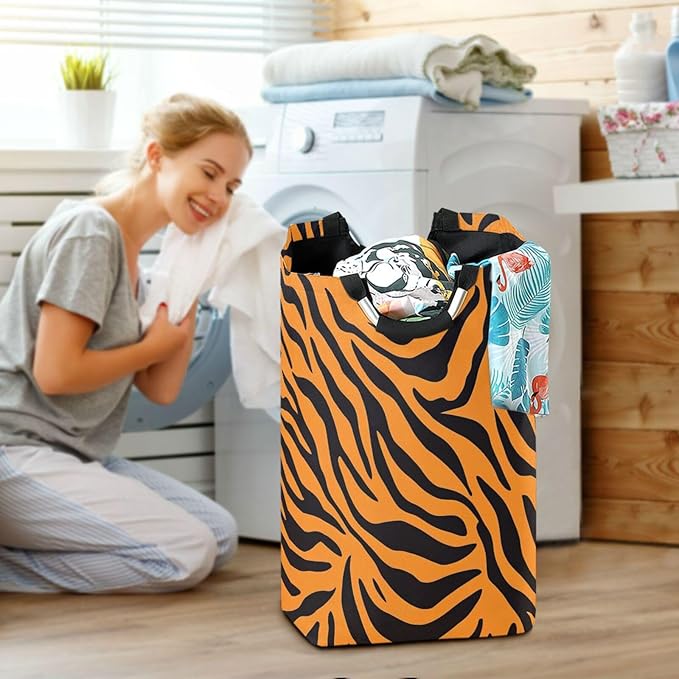 Tiger Print Laundry Basket for College Dorm,50L Collapsible Portable Laundry Hamper Storage Basket for Toys Clothes Organizer