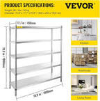 VEVOR Storage Shelf, 5-Tier Storage Shelving Unit, Stainless Steel Garage Shelf, Heavy Duty Storage Shelving, 1650 Lbs Total Capacity with Adjustable Height