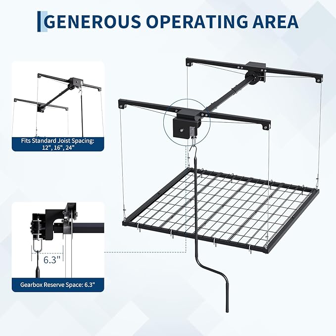 GarveeHome Adjustable 4x4 ft Ceiling Storage Rack, Heavy Duty Overhead Garage Rack with 250 Lb Capacity and Auto Safety Lock, Ideal for Attic and Basement Organizing