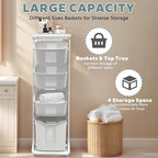 4-Tier Rolling Tiered Laundry Basket Organizer,Vertical Laundry Sorter with Wheels,Stacked Basket Holder for Bathroom & Laundry Room, White (54 Inch)